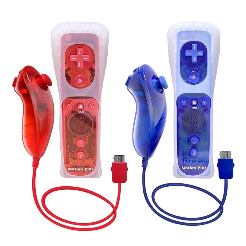 LACTIVX Wii Remote Controller Motion Plus 2 Pack with Silicone Case and Wrist Strap - Remote Controller for Wii U with Built in Motion Plus (Clear Red and Clear Blue) - Image 1